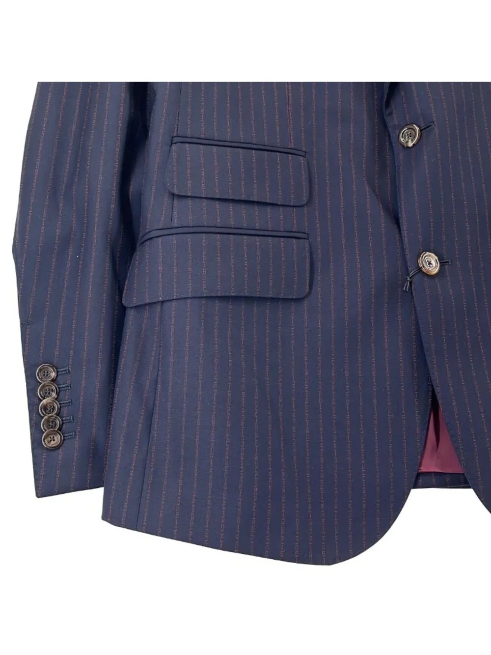Gucci Set Wool Logo Striped Tailored Jacket Trousers 48 Navy